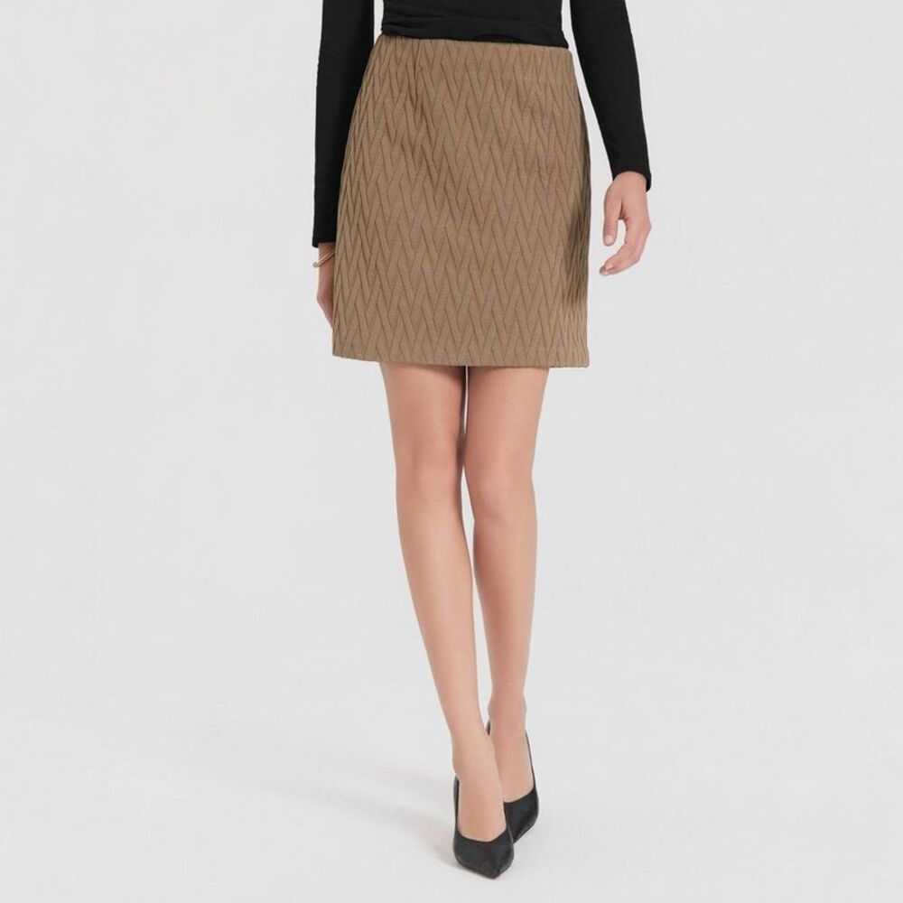 Women's Quilted Mini A-Line Skirt - A New Day Camel 12